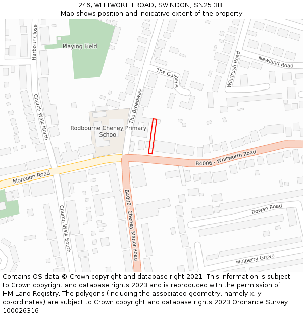 246, WHITWORTH ROAD, SWINDON, SN25 3BL: Location map and indicative extent of plot