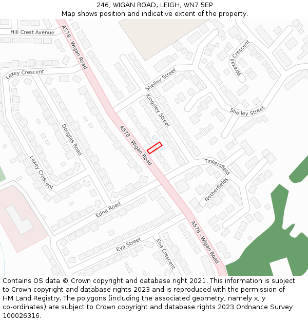 246, WIGAN ROAD, LEIGH, WN7 5EP: Location map and indicative extent of plot