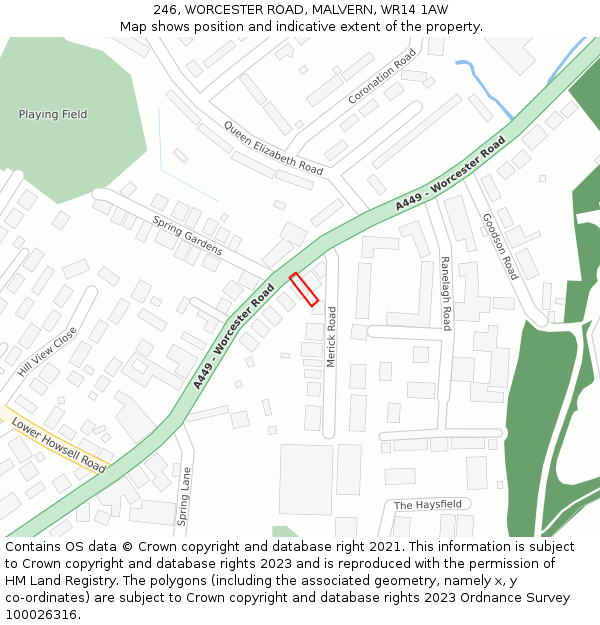 246, WORCESTER ROAD, MALVERN, WR14 1AW: Location map and indicative extent of plot