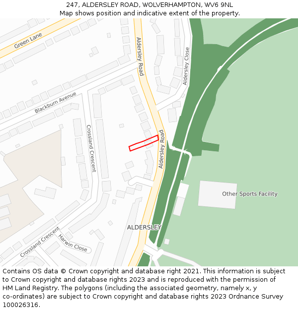 247, ALDERSLEY ROAD, WOLVERHAMPTON, WV6 9NL: Location map and indicative extent of plot