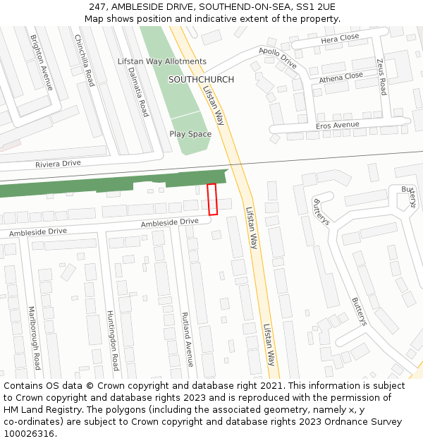 247, AMBLESIDE DRIVE, SOUTHEND-ON-SEA, SS1 2UE: Location map and indicative extent of plot