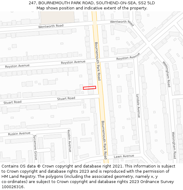 247, BOURNEMOUTH PARK ROAD, SOUTHEND-ON-SEA, SS2 5LD: Location map and indicative extent of plot