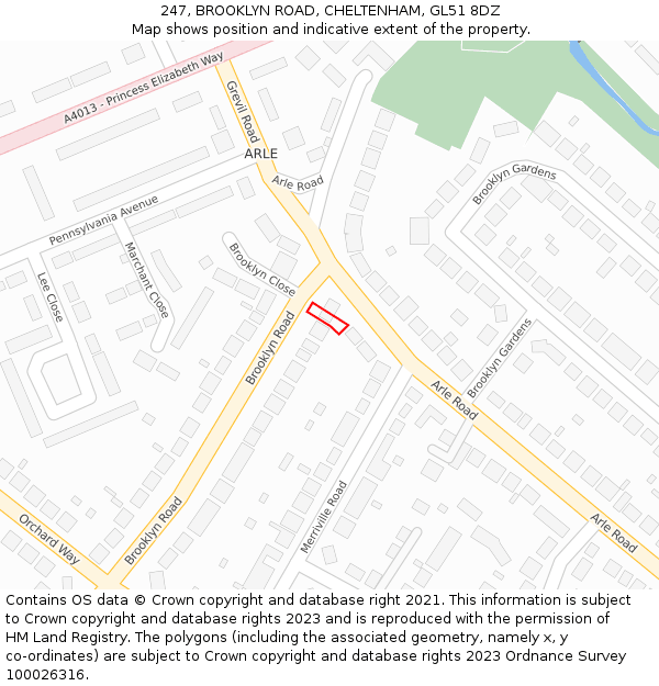 247, BROOKLYN ROAD, CHELTENHAM, GL51 8DZ: Location map and indicative extent of plot