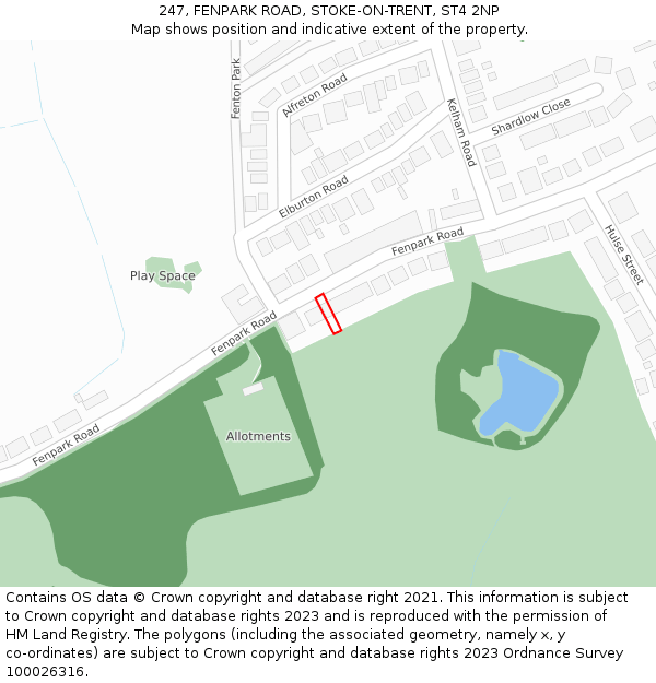 247, FENPARK ROAD, STOKE-ON-TRENT, ST4 2NP: Location map and indicative extent of plot