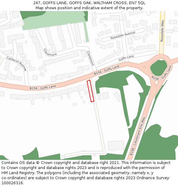 247, GOFFS LANE, GOFFS OAK, WALTHAM CROSS, EN7 5QL: Location map and indicative extent of plot
