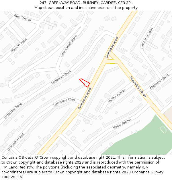 247, GREENWAY ROAD, RUMNEY, CARDIFF, CF3 3PL: Location map and indicative extent of plot