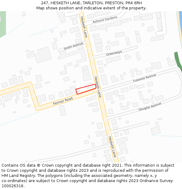 247, HESKETH LANE, TARLETON, PRESTON, PR4 6RH: Location map and indicative extent of plot