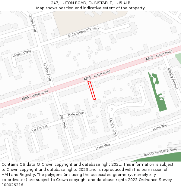 247, LUTON ROAD, DUNSTABLE, LU5 4LR: Location map and indicative extent of plot