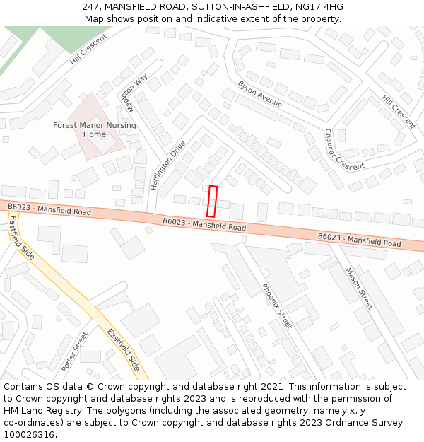 247, MANSFIELD ROAD, SUTTON-IN-ASHFIELD, NG17 4HG: Location map and indicative extent of plot