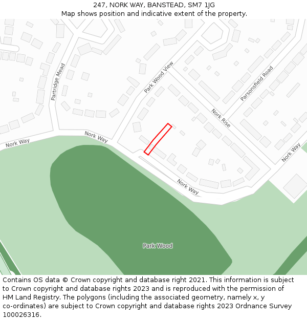 247, NORK WAY, BANSTEAD, SM7 1JG: Location map and indicative extent of plot