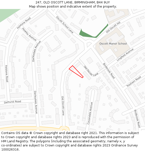 247, OLD OSCOTT LANE, BIRMINGHAM, B44 9UY: Location map and indicative extent of plot