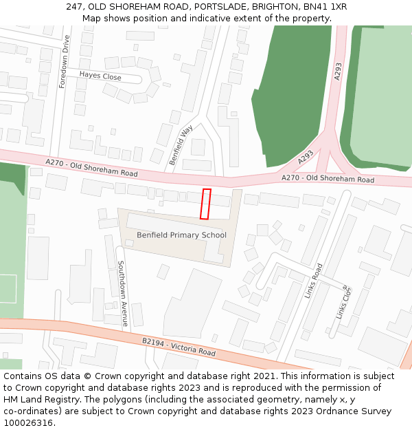 247, OLD SHOREHAM ROAD, PORTSLADE, BRIGHTON, BN41 1XR: Location map and indicative extent of plot