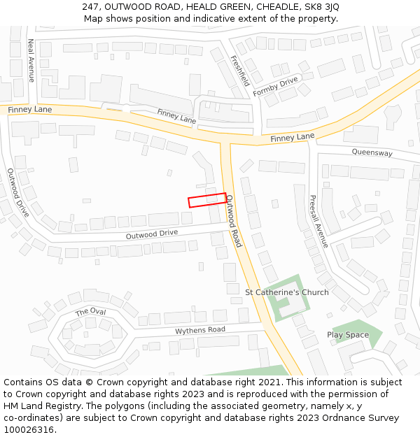 247, OUTWOOD ROAD, HEALD GREEN, CHEADLE, SK8 3JQ: Location map and indicative extent of plot