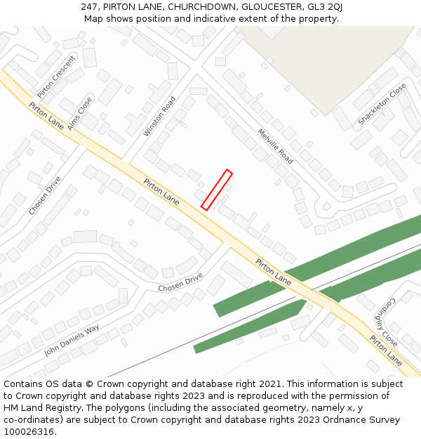 247, PIRTON LANE, CHURCHDOWN, GLOUCESTER, GL3 2QJ: Location map and indicative extent of plot