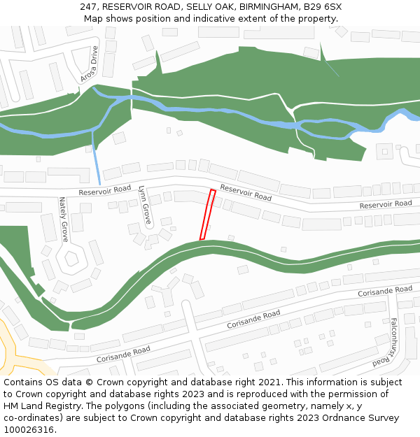 247, RESERVOIR ROAD, SELLY OAK, BIRMINGHAM, B29 6SX: Location map and indicative extent of plot