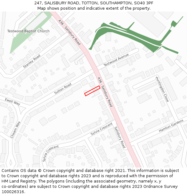 247, SALISBURY ROAD, TOTTON, SOUTHAMPTON, SO40 3PF: Location map and indicative extent of plot