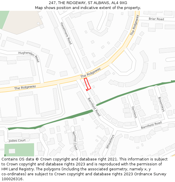 247, THE RIDGEWAY, ST ALBANS, AL4 9XG: Location map and indicative extent of plot