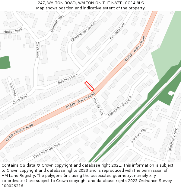 247, WALTON ROAD, WALTON ON THE NAZE, CO14 8LS: Location map and indicative extent of plot