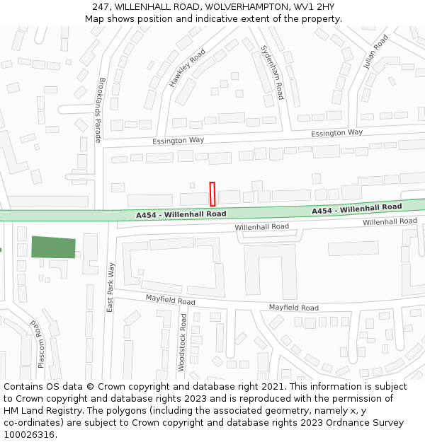 247, WILLENHALL ROAD, WOLVERHAMPTON, WV1 2HY: Location map and indicative extent of plot