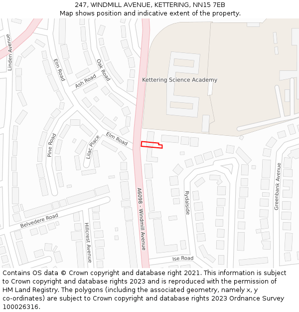 247, WINDMILL AVENUE, KETTERING, NN15 7EB: Location map and indicative extent of plot