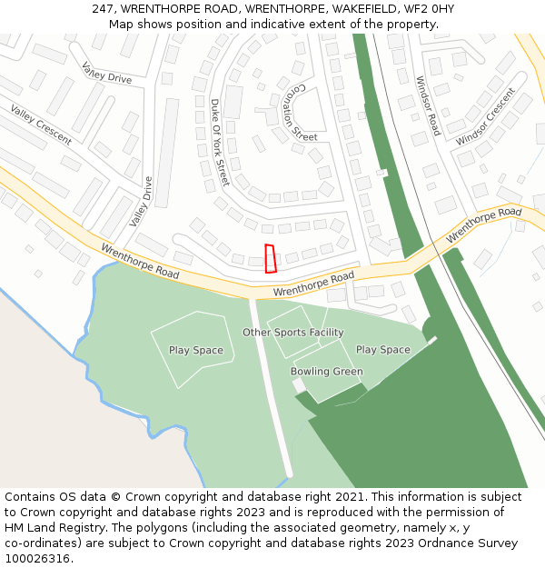 247, WRENTHORPE ROAD, WRENTHORPE, WAKEFIELD, WF2 0HY: Location map and indicative extent of plot