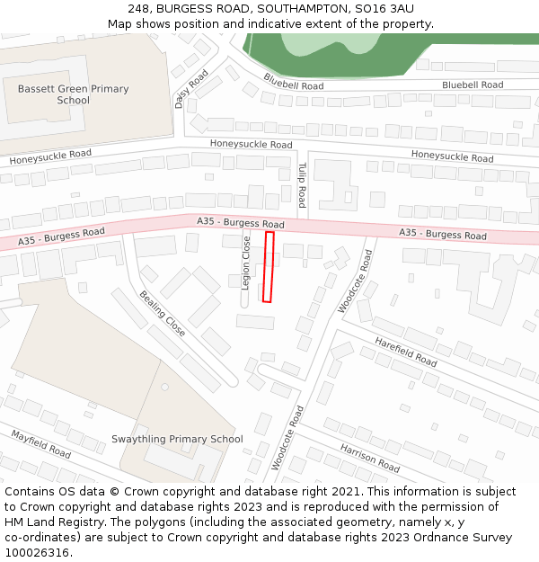 248, BURGESS ROAD, SOUTHAMPTON, SO16 3AU: Location map and indicative extent of plot