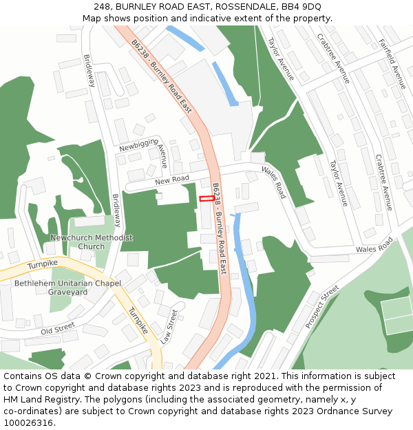 248, BURNLEY ROAD EAST, ROSSENDALE, BB4 9DQ: Location map and indicative extent of plot