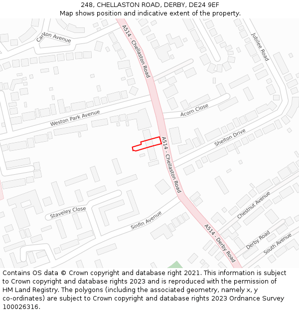 248, CHELLASTON ROAD, DERBY, DE24 9EF: Location map and indicative extent of plot