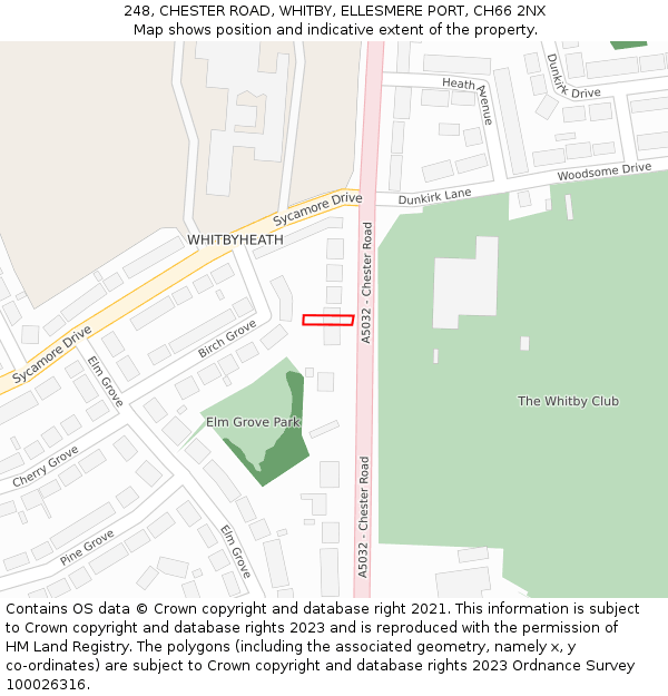 248, CHESTER ROAD, WHITBY, ELLESMERE PORT, CH66 2NX: Location map and indicative extent of plot