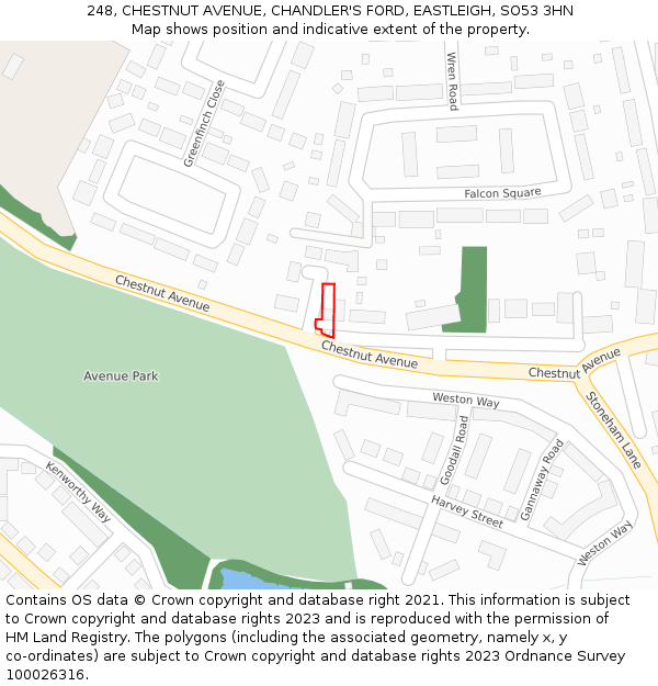 248, CHESTNUT AVENUE, CHANDLER'S FORD, EASTLEIGH, SO53 3HN: Location map and indicative extent of plot