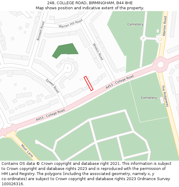 248, COLLEGE ROAD, BIRMINGHAM, B44 8HE: Location map and indicative extent of plot