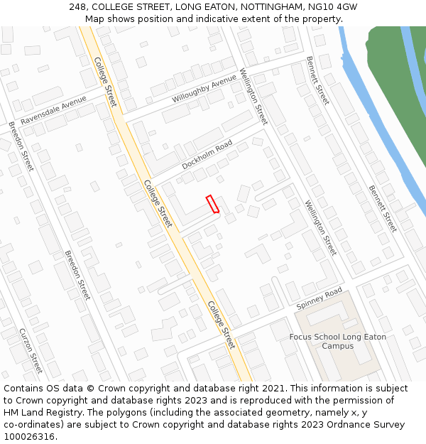 248, COLLEGE STREET, LONG EATON, NOTTINGHAM, NG10 4GW: Location map and indicative extent of plot