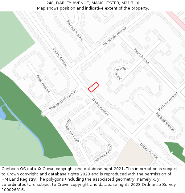 248, DARLEY AVENUE, MANCHESTER, M21 7HX: Location map and indicative extent of plot