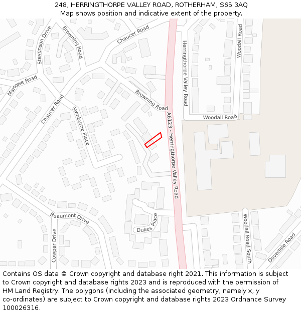 248, HERRINGTHORPE VALLEY ROAD, ROTHERHAM, S65 3AQ: Location map and indicative extent of plot