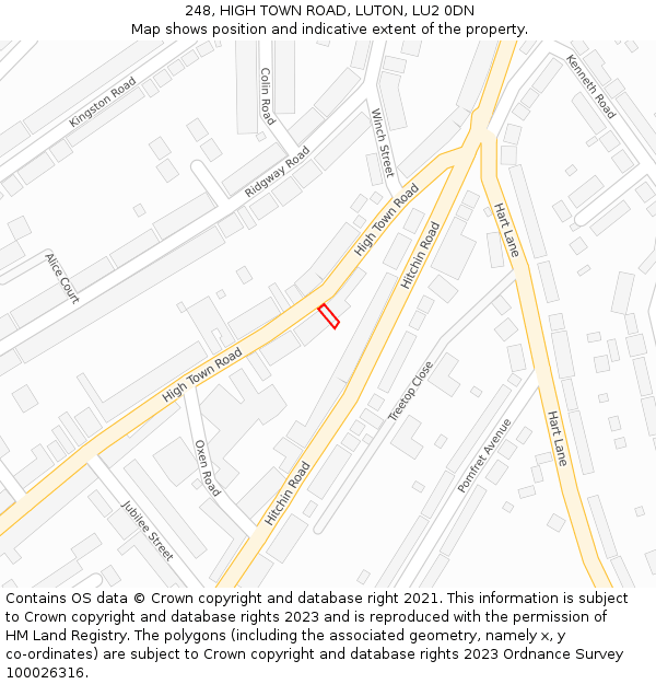 248, HIGH TOWN ROAD, LUTON, LU2 0DN: Location map and indicative extent of plot