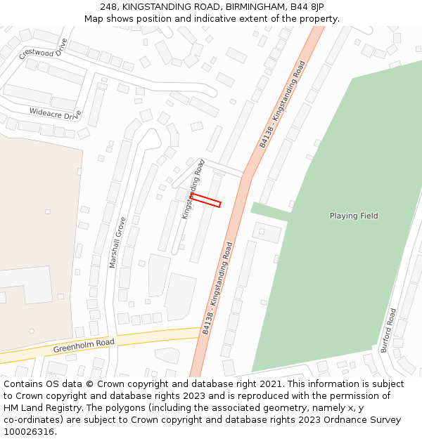 248, KINGSTANDING ROAD, BIRMINGHAM, B44 8JP: Location map and indicative extent of plot