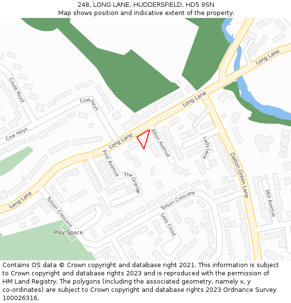 248, LONG LANE, HUDDERSFIELD, HD5 9SN: Location map and indicative extent of plot