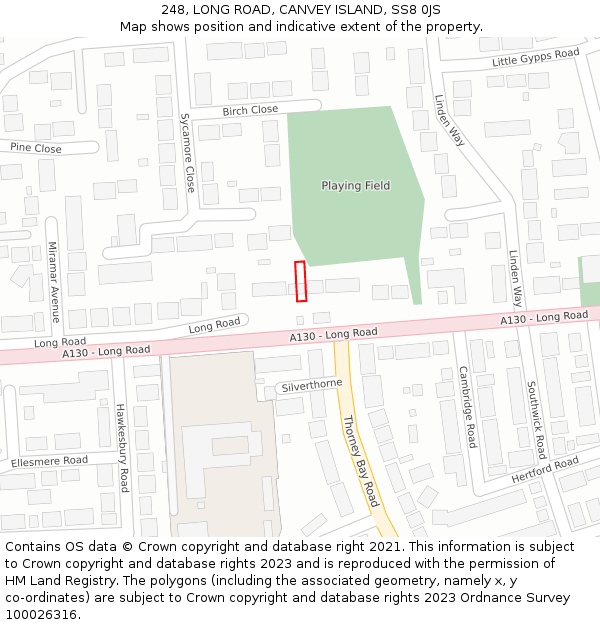 248, LONG ROAD, CANVEY ISLAND, SS8 0JS: Location map and indicative extent of plot