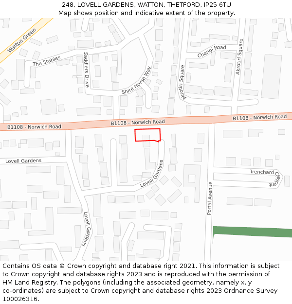 248, LOVELL GARDENS, WATTON, THETFORD, IP25 6TU: Location map and indicative extent of plot