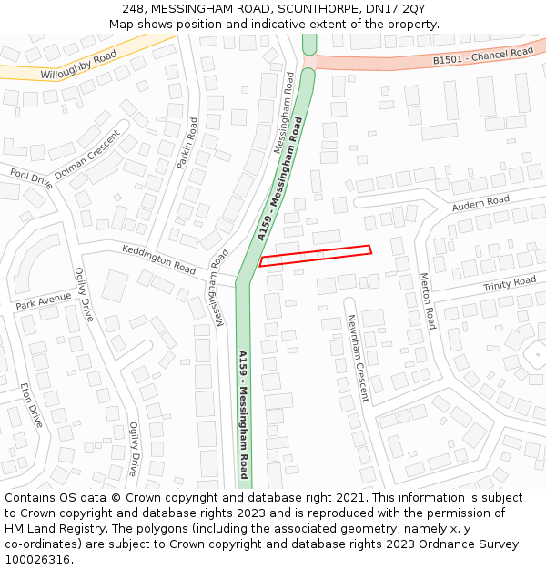 248, MESSINGHAM ROAD, SCUNTHORPE, DN17 2QY: Location map and indicative extent of plot