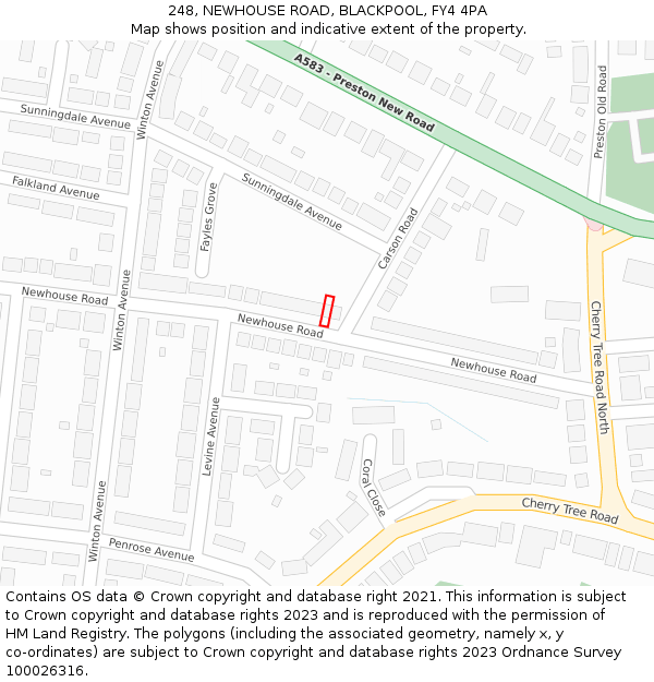 248, NEWHOUSE ROAD, BLACKPOOL, FY4 4PA: Location map and indicative extent of plot