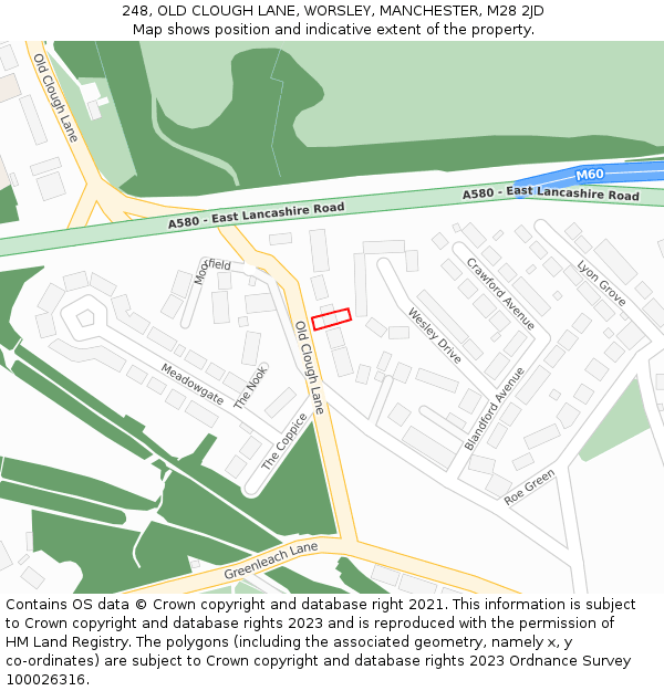 248, OLD CLOUGH LANE, WORSLEY, MANCHESTER, M28 2JD: Location map and indicative extent of plot