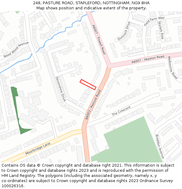 248, PASTURE ROAD, STAPLEFORD, NOTTINGHAM, NG9 8HA: Location map and indicative extent of plot