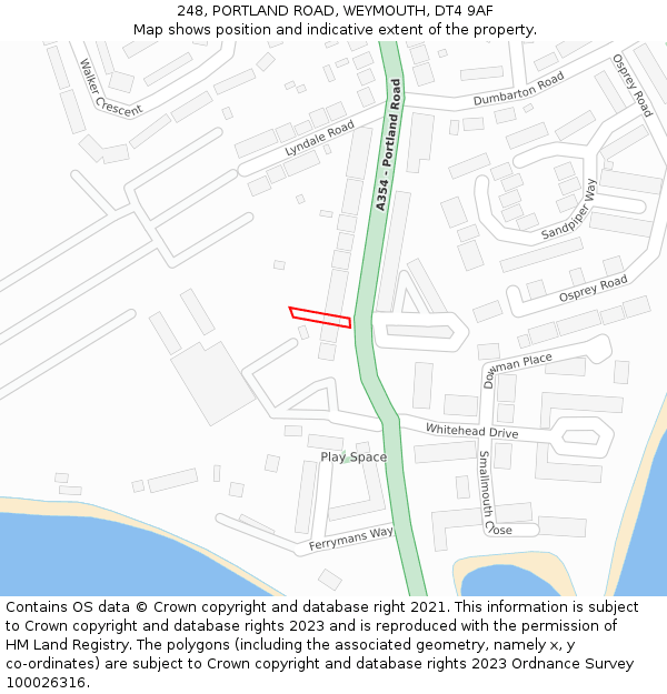 248, PORTLAND ROAD, WEYMOUTH, DT4 9AF: Location map and indicative extent of plot