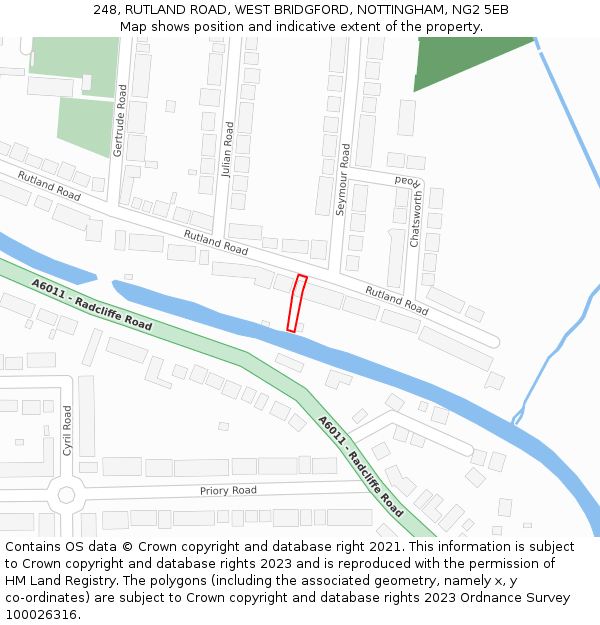 248, RUTLAND ROAD, WEST BRIDGFORD, NOTTINGHAM, NG2 5EB: Location map and indicative extent of plot