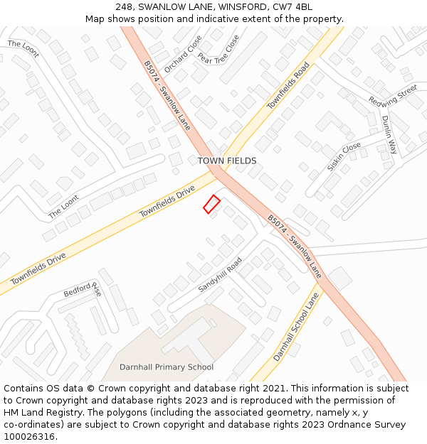 248, SWANLOW LANE, WINSFORD, CW7 4BL: Location map and indicative extent of plot