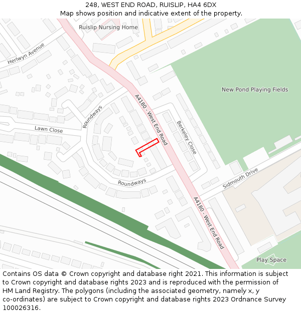 248, WEST END ROAD, RUISLIP, HA4 6DX: Location map and indicative extent of plot