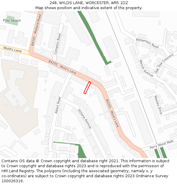 248, WYLDS LANE, WORCESTER, WR5 1DZ: Location map and indicative extent of plot