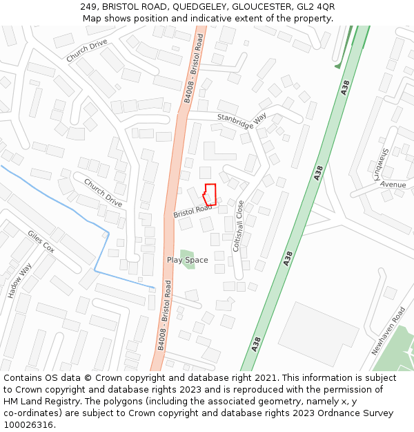 249, BRISTOL ROAD, QUEDGELEY, GLOUCESTER, GL2 4QR: Location map and indicative extent of plot