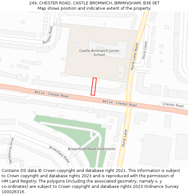 249, CHESTER ROAD, CASTLE BROMWICH, BIRMINGHAM, B36 0ET: Location map and indicative extent of plot